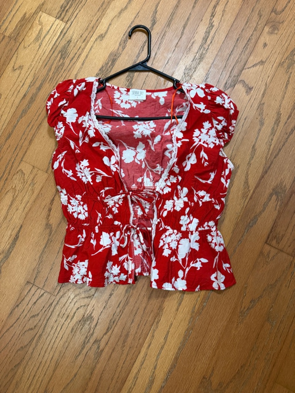 Sienna Sky Red & White Floral Tie-Front Blouse